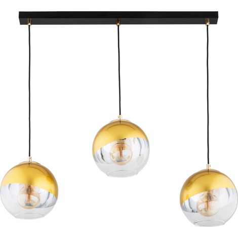 Suspension Verona noire 3xE27 barre globes verre doré (1/3)