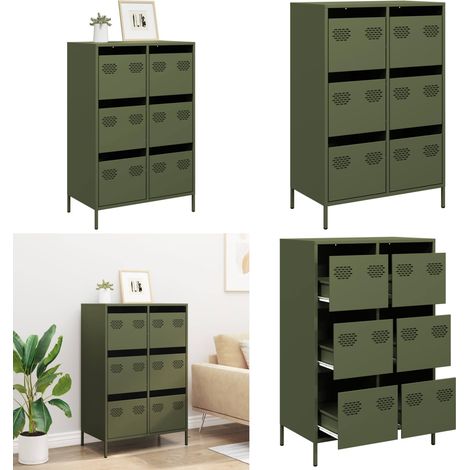 vidaXL Buffet haut vert olive 68x39x101,5 cm acier (1/5)