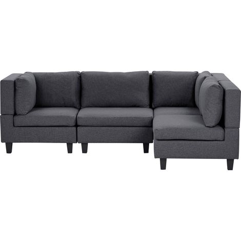 Canapé d'Angle Moderne Modulaire 4 Places Côté Gauche Pieds Noirs et Tissu Rembourré Gris Foncé Unstad
