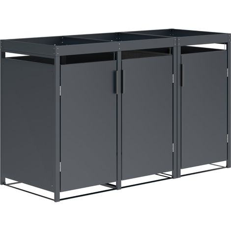 ULM: Mülltonnenbox 200x80x124cm, für 3 Tonnen 120 und 240 Liter, Stahl anthrazit. Mit Pflanzkastenaufsatz