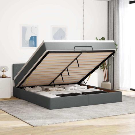 Ottoman-Bett mit Matratze Dunkelgrau 180x200 cm Stoff