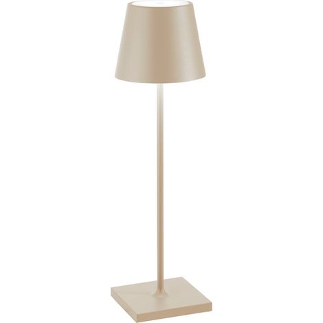 Lampe de table LED rechargeable et dimmable Poldina Pro Sand avec une autonomie allant jusqu'à 12 heures.