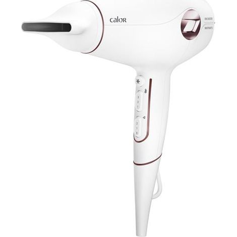 Asciugacapelli - Motore Ibrido - 2.400 Effiwatt - 3 Modalità - 2 Velocità - Ionico - Aria Fredda - Bianco - GPE SEB Francia - Calor