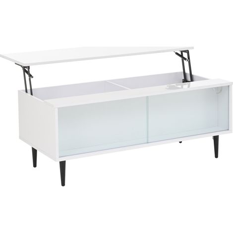 Höhenverstellbarer Couchtisch 105 x 50 x 43 cm, weiß, mit LED und Stauraum (1/5)