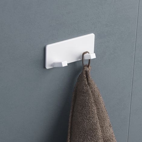 doporro Patère Murale en Acier Inoxydable 2 Crochets pour Suspendre Manteaux Sacs Chapeaux Porte Manteaux Anti-chute Accroche Serviette 81×33,3×41 MM Blanc Mat Stalo-04