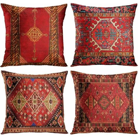 YMYNY 4-teiliges Set, Vintage, rot, floral, türkischer Perserteppich, Leinen, Kissenbezug, Home-Überwurf, Kissenbezug, geometrischer persischer Kelim, Heimdekoration, 4-teiliges Set, orientalischer Ik (1/4)