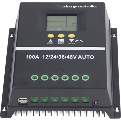 Efficient MPPT Solar Controller with USB Port, 100A Regulator for 12V, 24V, 36V, and 48V Solar Panels, Backlit LCD Screen (1/5)