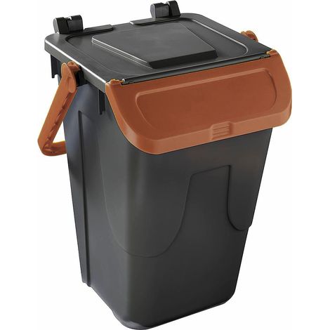 Bidone per raccolta differenziata grigio con sportello basculante marrone 35 LT (1/4)