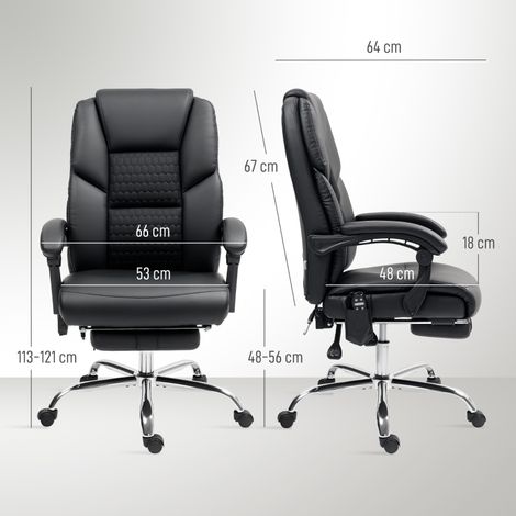 Fauteuil de bureau massant et chauffant dossier inclinable repose-pieds, cuir PU noir (1/4)