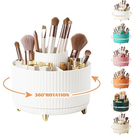 1 - Organisateur Maquillage - Rangement Pinceaux - Rotatif 360 Degrés - 5 Compartiments Pour Cosmétiques Et Accessoires - Bureau Salle De Bain Chambre - Noir - 14x14x13,5cm