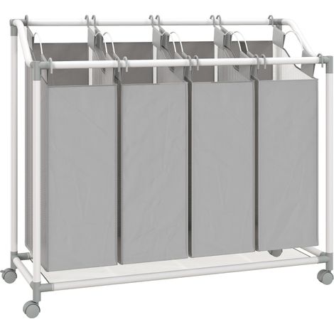 Panier à linge 4 compartiments 160 L sur roulettes avec sacs amovibles, 97 x 38 x 81 cm, gris, rangement pratique pour salle de bain et buanderie CHICFURN (1/5)