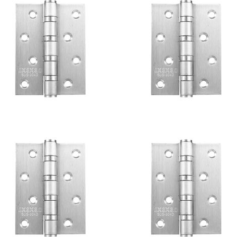 Lot de 4 paumelles charnières inox brossé 100x75 mm épaisseur 3 mm, 4 pouces, rotation fluide pour porte en bois intérieure (1/5)