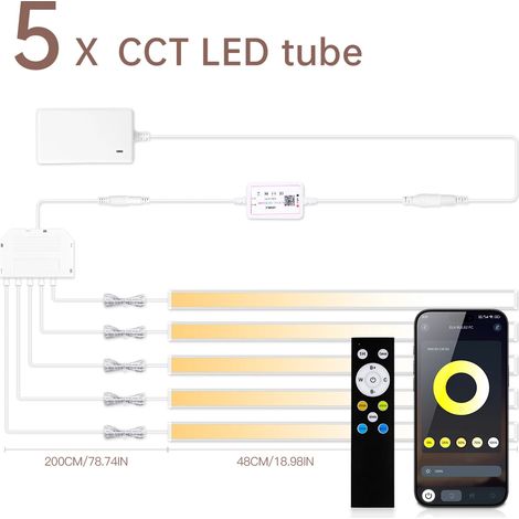 (5 bandes) Bande LED à température de couleur variable (2700K-6500K) contrôlée par Bluetooth (DC24V) (1/5)