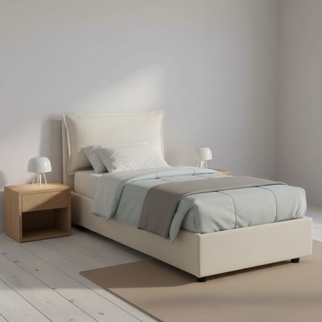 Talamo Italia Einzelbett Vanessa, Containerbett mit Stoffbespannung, 100% Made in Italy, Frontöffnung, passend für Matratze 80x190 cm, Beige (1/5)