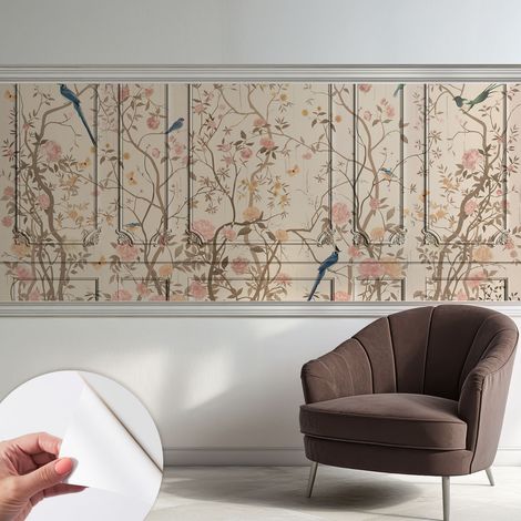 Papier peint adhésif décoratif pour salon chambre et cuisine Facile à poser avec colle Oiseaux et fleurs 250x104 cm (1/5)