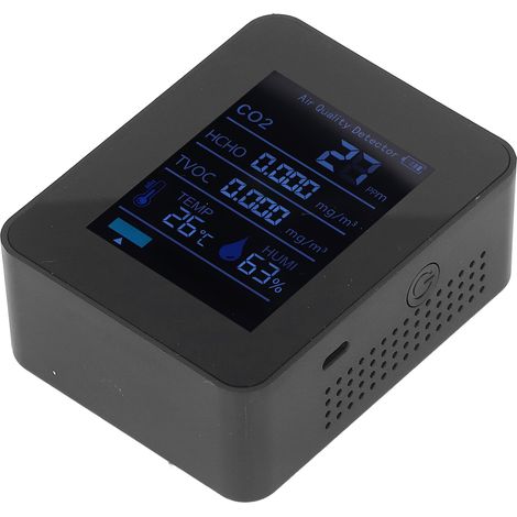5-in-1-Kohlendioxiddetektor, elektronische ABS-Komponenten, 1500-mAh-Batterie, Thermometer und Hygrometer für Zuhause und Büro, schwarz. (1/5)