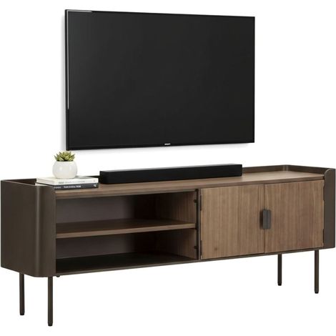 Dmora - Mobile porta TV Cannon, Credenza da soggiorno, Armadio basso per TV, Base parete attrezzata, 150x42 h58 cm, Grigio e Marrone