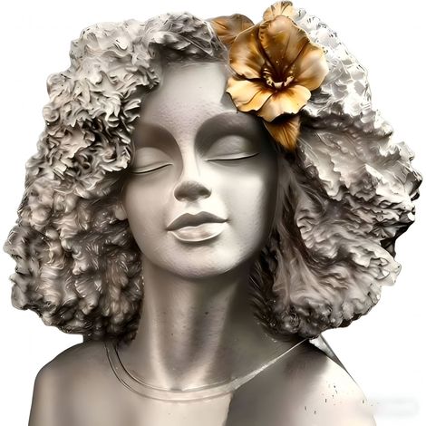 Buste de femme blanche en résine cimentée de 28 cm avec couronne de fleurs, pot de fleurs, décoration d'art moderne pour salon, cadeau pour femme (1/5)