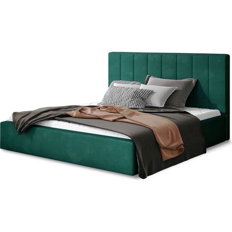 Lit adulte avec coffre de rangement Vareza – Velours matelassé-Vert-200x200 (1/5)