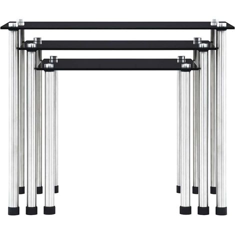Maison Exclusive - Tables gigognes 3 pcs Noir Verre trempé (1/5)