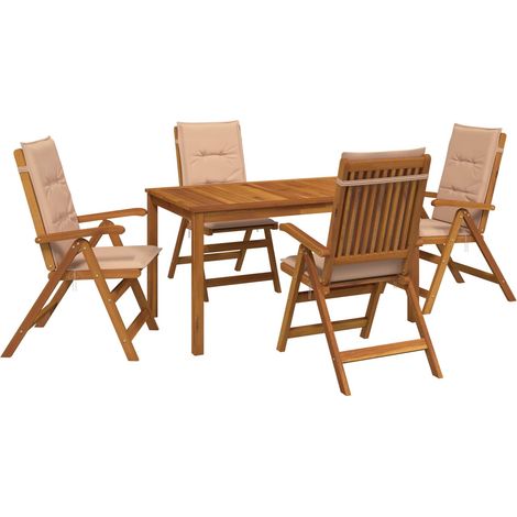 5-Piece Garden Dining Set Natural Madera de Acacia Sólida vidaXL (1/5)