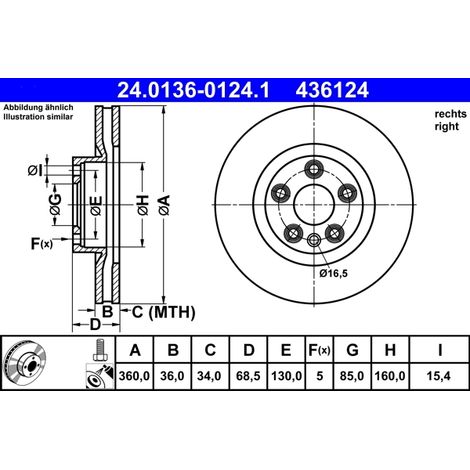 Disque de frein ATE 24.0136-0124.1 PORSCHE 7P6 615 302 7P6 615 302 A