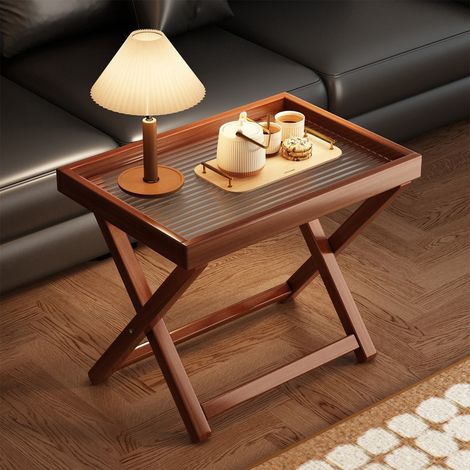 Table De Chevet En Bambou - Pieds Pliables - Plateau Pour Petit-Déjeuner Et Collation - Table D'Appoint Pour Canapé Ou Salon - 44 X 40 X 30 Cm - 1 Pièce (1/5)