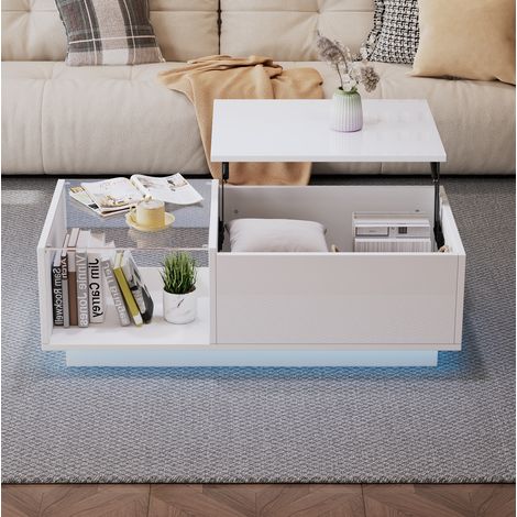 tavolo soggiorno 100x50 LED sollevabile vetro bianco OKMYHOME (1/5)