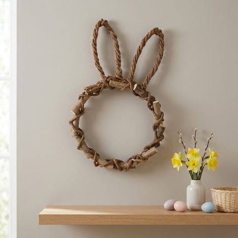 Woven Twig Rabbit Silhouette Wreath (1/2)