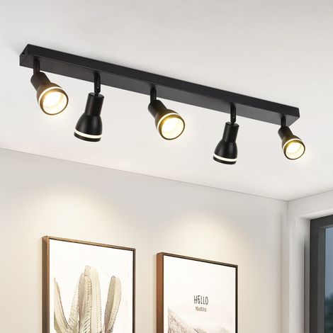 GBLY Deckenstrahler Schwarz Flur Deckenleuchte: 5-flammig Deckenlampe Metall GU10 Spots Flurlampe Schwenkbar Wandstrahler Innen Deckenspots für Küche Büro Wohnzimmer Schlafzimmer, Ohne Leuchtmittel