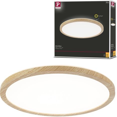 panneau LED plafonnier + Backlight rond IP44 16W 1600lm 293mm Esthétique bois plastique 3000K - Blanc chaud luminaire bain (1/5)