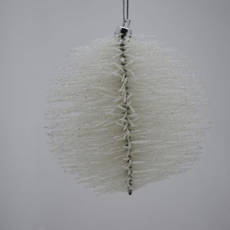 Palline bianca con aghi 10 cm 4pz per decorazioni da addobbi natalizi per albero di natale (1/5)