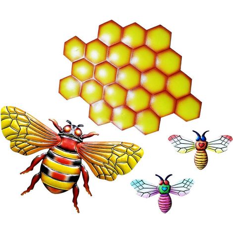 Bienen-Honigwaben-Kombinationsornament-Set mit 4 schmiedeeisernen Ornamenten für Haus, Garten, Außenwanddekoration, Hängende Bastelarbeiten (1/5)