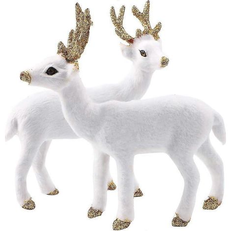Lot de 2 figurines de rennes blancs de Noël - Décoration élégante pour les fêtes (1/5)