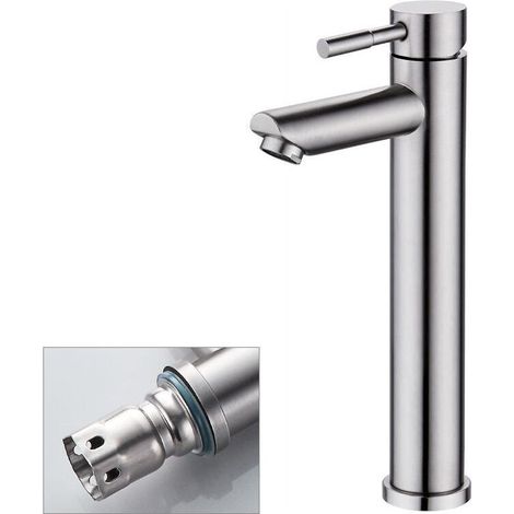 Robinet de salle de bain Robinet de lavabo en acier inoxydable Robinet de lavabo anticalcaire, rehaussé (1/4)