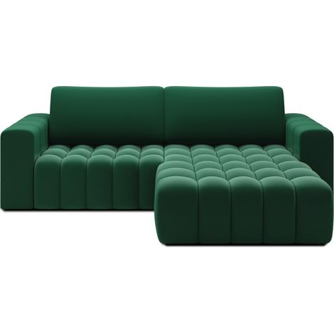 Sofá esquinero convertible DORY verde oscuro 250 cm con arcón de almacenamiento ángulo derecho (1/5)