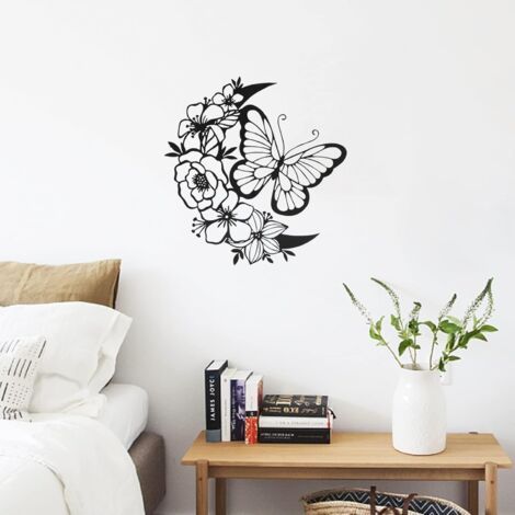 Sculpture Murale - Papillon En Métal Noir - Décor Intérieur Pour Chambre Cuisine Bureau - 28,5 x 30,5 cm (1/5)
