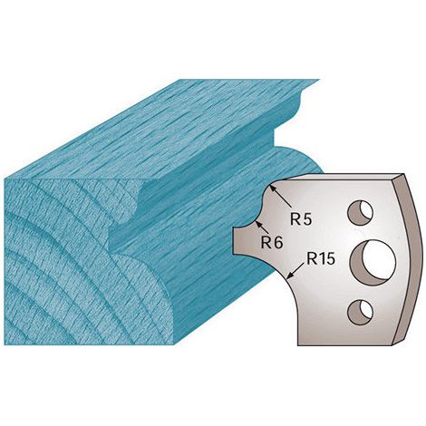 Diamwood Jeu de 2 fers profilés Acier SP - Haut. 40 x 4 mm - Épaisseur 4 mm - Entraxe 24 mm - Quart de rond et talon - Compatible avec plusieurs porte-outils de toupie (1/2)