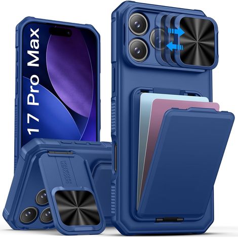 Coque pour iPhone 17 Pro Max Porte-Carte (2 à 4 Cartes), Bleu (1/5)