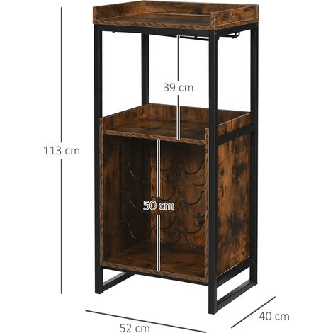 Casier à vin de style industriel, cave à vin pour 9 bouteilles avec porte-verres, marron. (1/5)