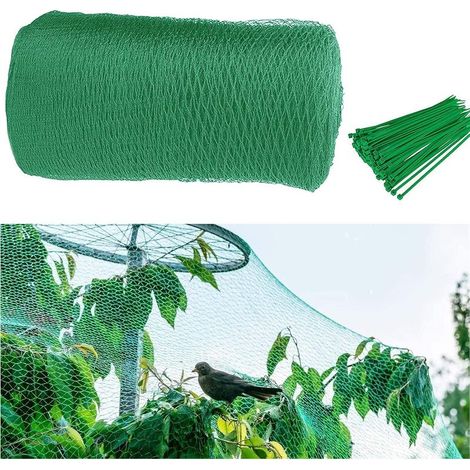4m x 10m Filet de Jardin - Filet Anti-Oiseaux Vert - Protèger Les Plantes, Les Fruits, Les Arbres des Animaux - Filet en Maille Tissée Très Résistant, Réutilisable et Colliers de Serrage (1/5)