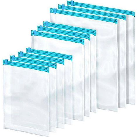 10 sacs de compression, 3 tailles, gain de place, sans vide ni pompe, emballage sous vide en rouleau, compatible avec les vêtements. (1/5)