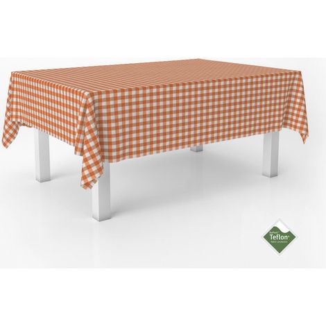 Nappe Vichy Carreaux Moyens Anti-Taches carrée 140x140 cm Orange (1/5)