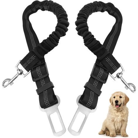 2 Pièces Ceinture Chien Voiture, Ceinture de sécurité pour Chien avec Longueur réglable, Harnais Voiture avec Absorption des Chocs et Mousqueton, Convient à Tous Les Chiens et Chats (1/5)