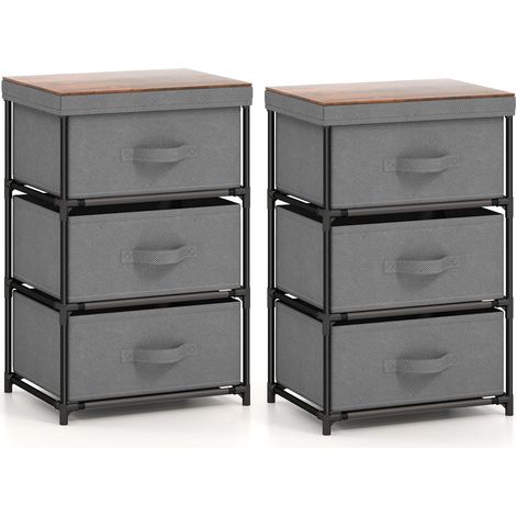 GOPLUS Lot de 2 Commodes de Rangement 3 Tiroirs, Meuble Rangement avec Tiroirs en Tissu, Cadre Métallique, avec Tiroirs Amovibles et Pliables, pour Chambre (Gris2,30P x 40l x 62H cm (3 Tiroirs)) (1/5)