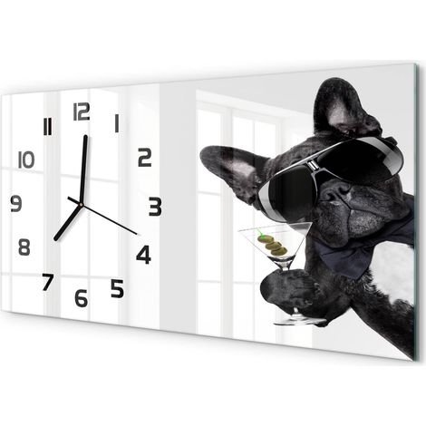 Horloge Murale Sans Tic-Tac 60x30 cm Verre Trempé Design Panoramique Chien martini (1/5)