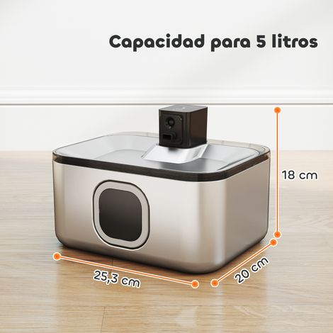 Fontana per gatti da 5 litri in acciaio inox, distributore automatico d'acqua con luce LED, pompa e filtro super silenziosi, colore argento.