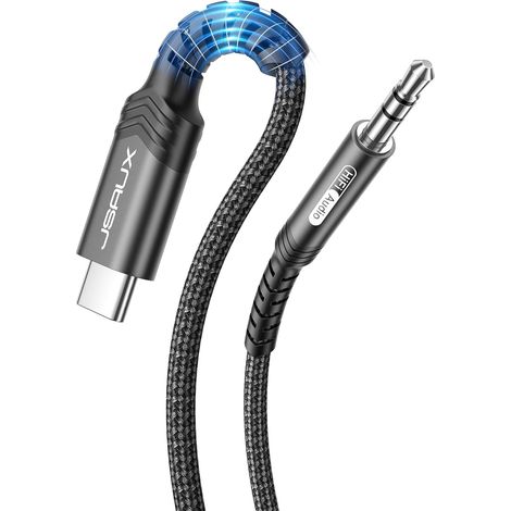 Câble USB C vers 3,5mm Jack 50cm, Type C 3,5mm Mâle Adaptateur Jack Stéréo Voiture auxiliaire Compatible avec 16 Pro Max/16 Plus, Galaxy S23 S22 Ultra, iPad Pro, P40-noir (1/5)