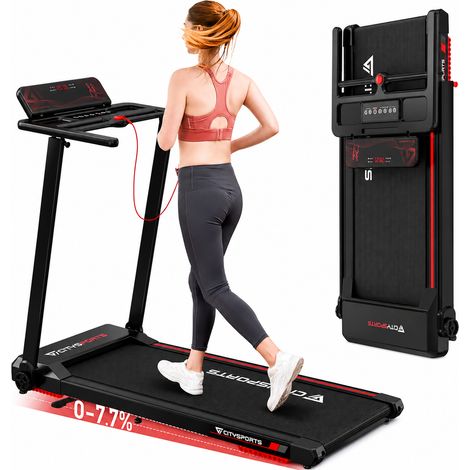 CITYSPORTS Klappbares Laufband mit Neigung WP9 - Heimtrainer mit 1400W Motor bis 12 km/h, LCD-Display, Handlauf-Steuerung & App, Bluetooth-Konnektivität,Schwarz-Rot