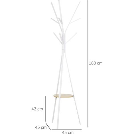 Porte-manteaux sur pied blanc en métal 45x45x180cm pour couloir, support à vêtements avec étagère, rangement mural d'entrée élégant et gain de place. (1/5)